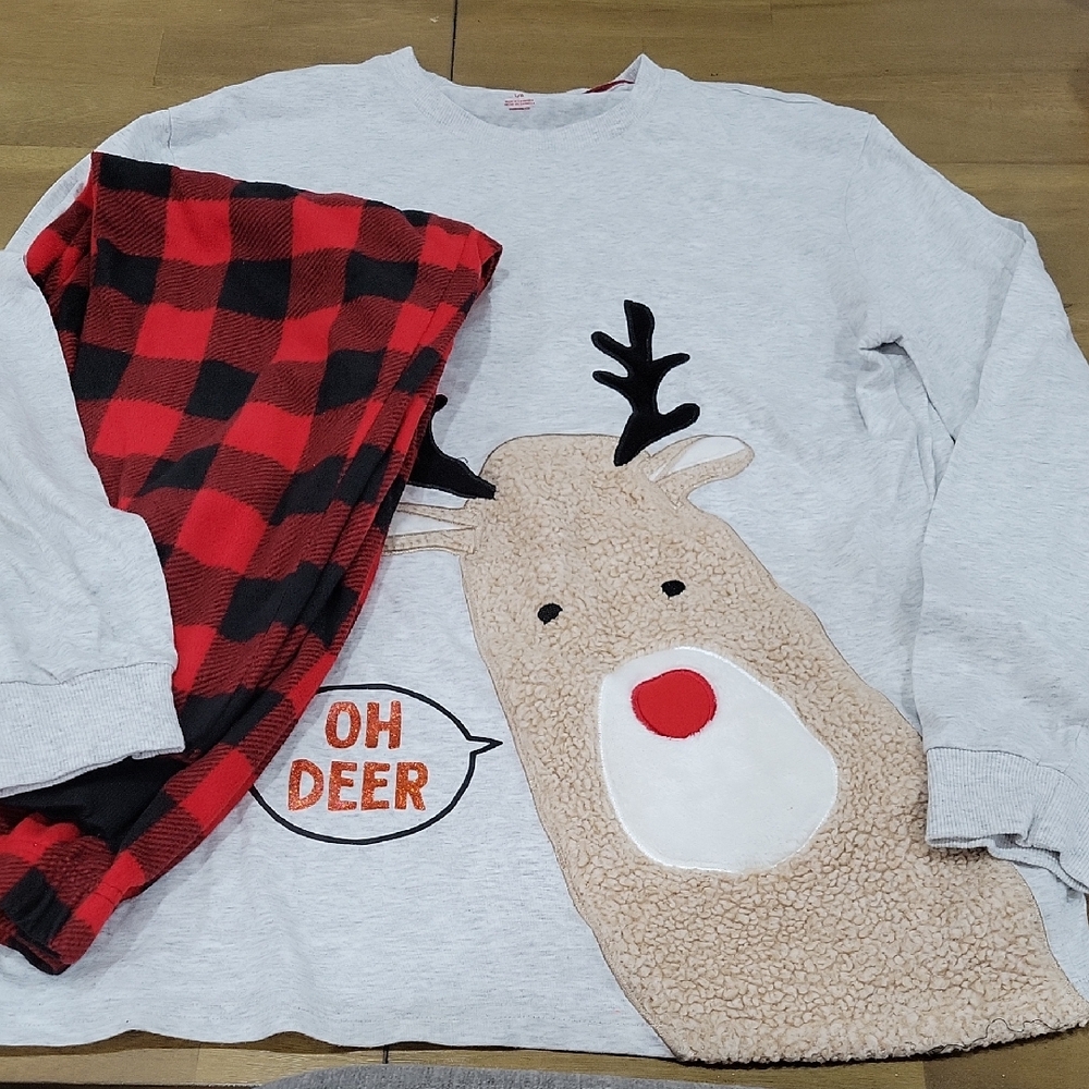 Women's Oh Deer Reindeer Pajama Set - Gray and Red- Holiday Time